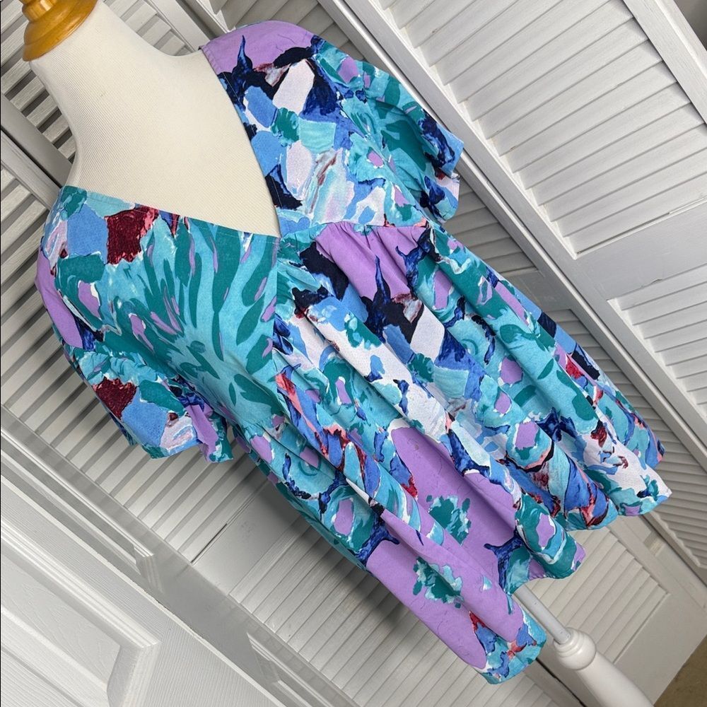 Colorful Abstract Print Blouse - Picture 1 of 8
